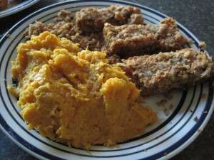 Garbanzo Bean Loaf and Maple Mashed Sweet Potatoes
