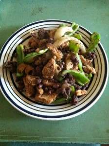 Black Beans and Seitan w/ Peppers and Onions