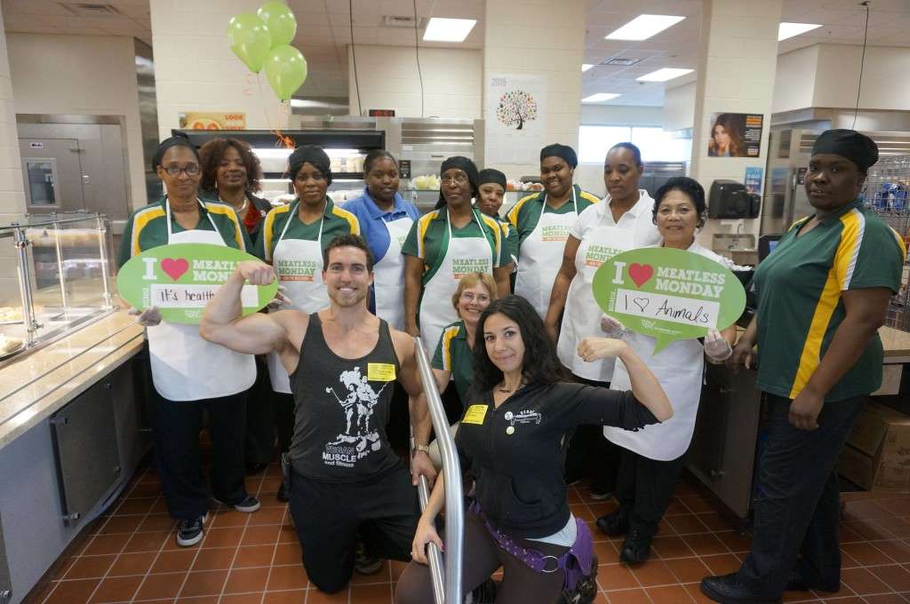 Posing with staff for the Meatless Monday kickoff celebration at a local high school!