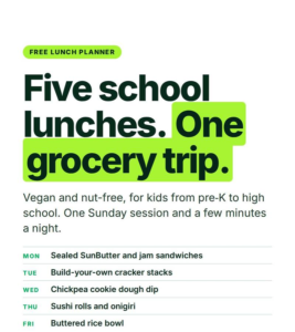 Five Vegan School Lunches, One Grocery Trip